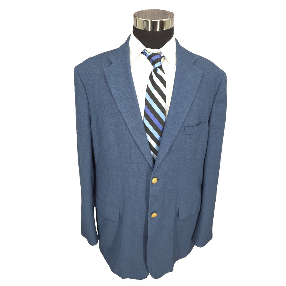 Stafford Sports Coat Mens 44 L Blue Blazer Jacket 2 Gold Buttons Wool Blend